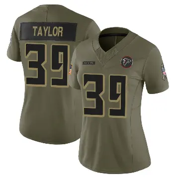 ＃39 Women's Keith Taylor Jr. Olive Limited Atlanta Falcons 2025 Salute to Service Jersey